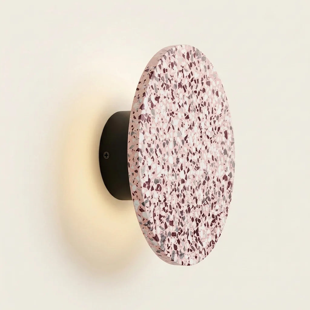 Applique murale disque en terrazzo rose à halo lumineux