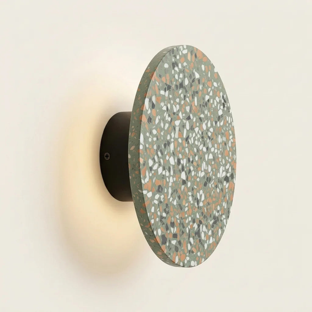 Applique murale disque en terrazzo vert à halo lumineux