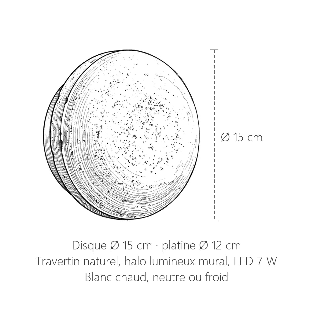 Dimensions de l'applique disque en travertin : Ø 15 cm