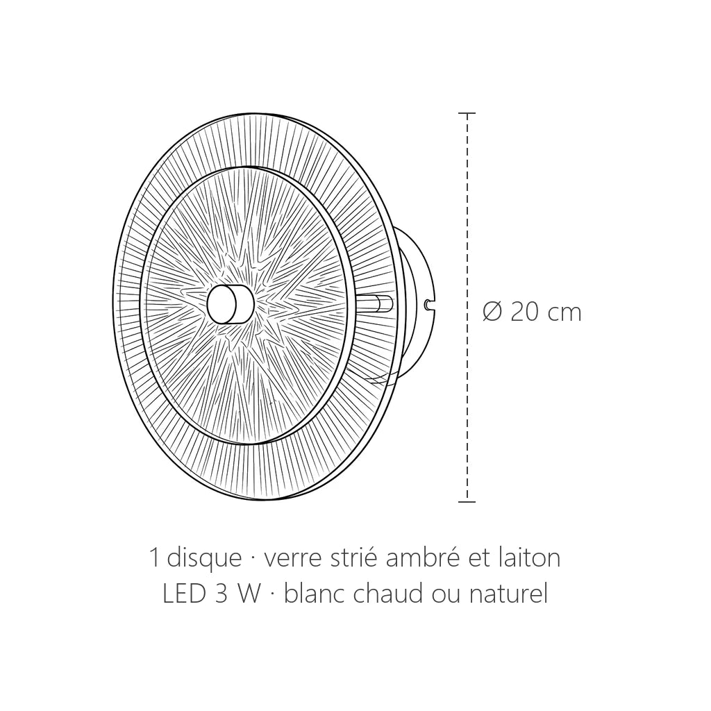 Dimensions de l'applique ronde en verre strié : Ø 20 cm