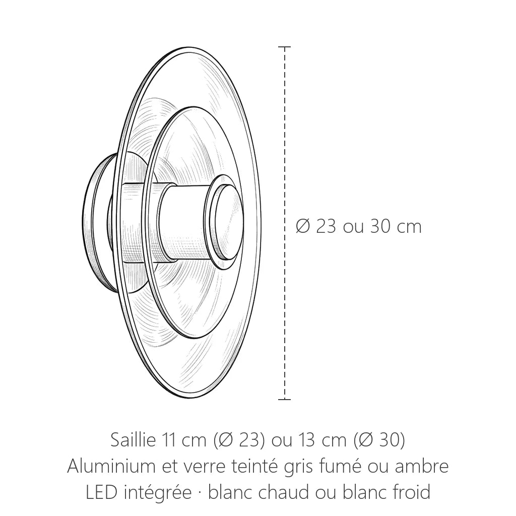 Dimensions de l'applique double disque en verre : Ø 23 ou 30 cm