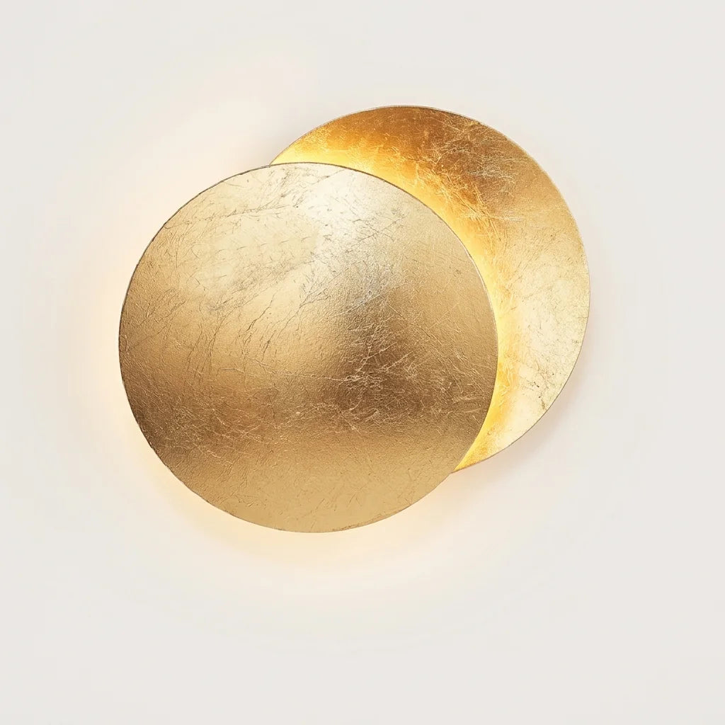 Applique murale éclipse en feuille d'or, allumée