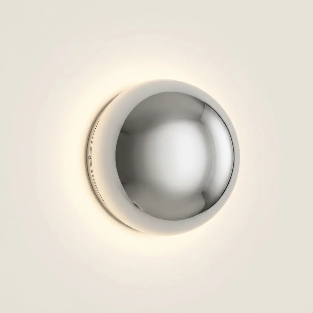 Applique murale dôme argenté miroir effet éclipse lunaire, allumée