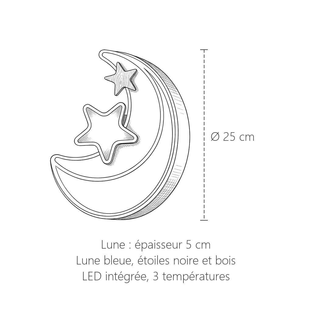 Dimensions de l'applique LED, lune : Ø 25 cm