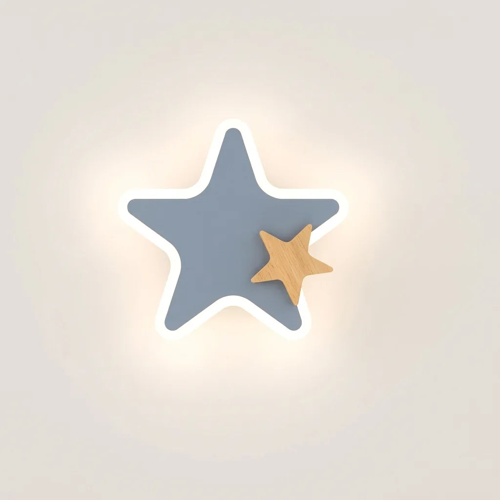 Applique murale LED étoile grise et petite étoile en bois