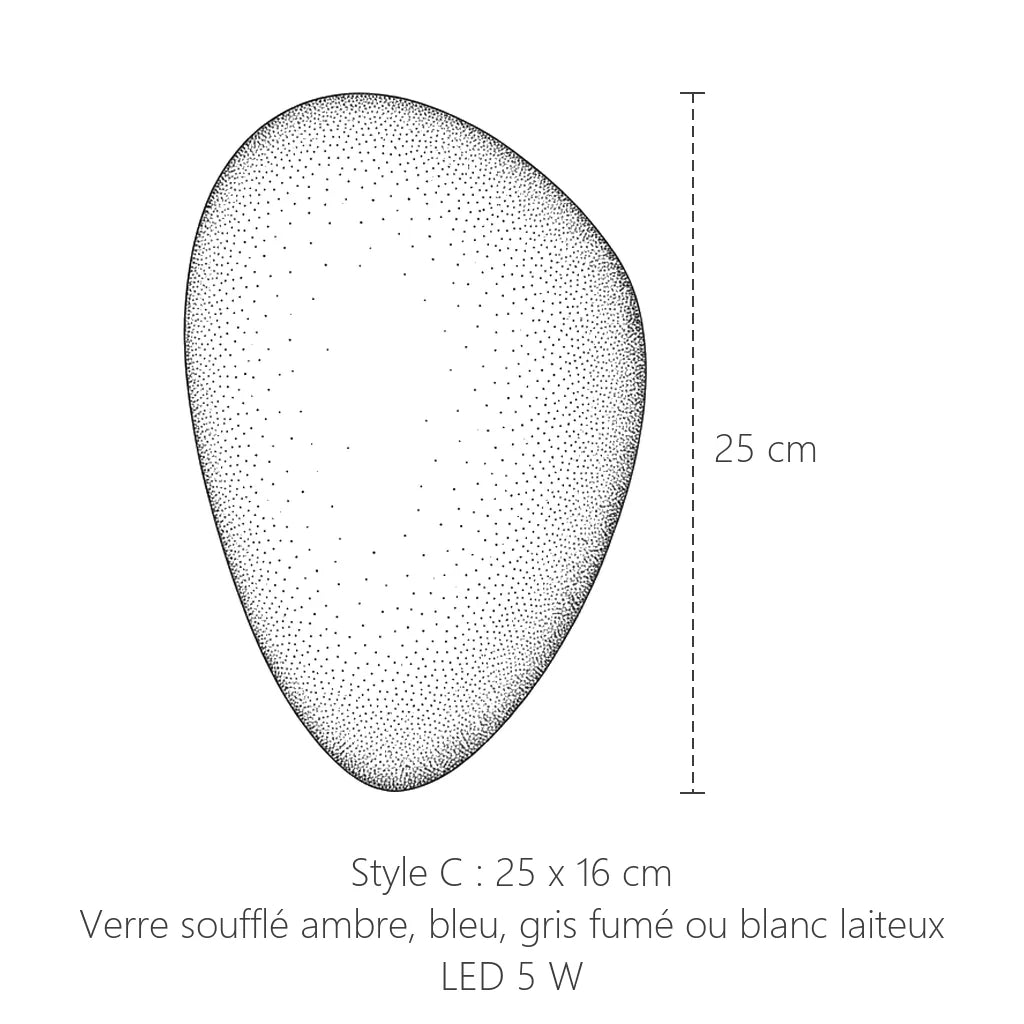 Dimensions du galet en verre soufflé : 25 x 16 cm