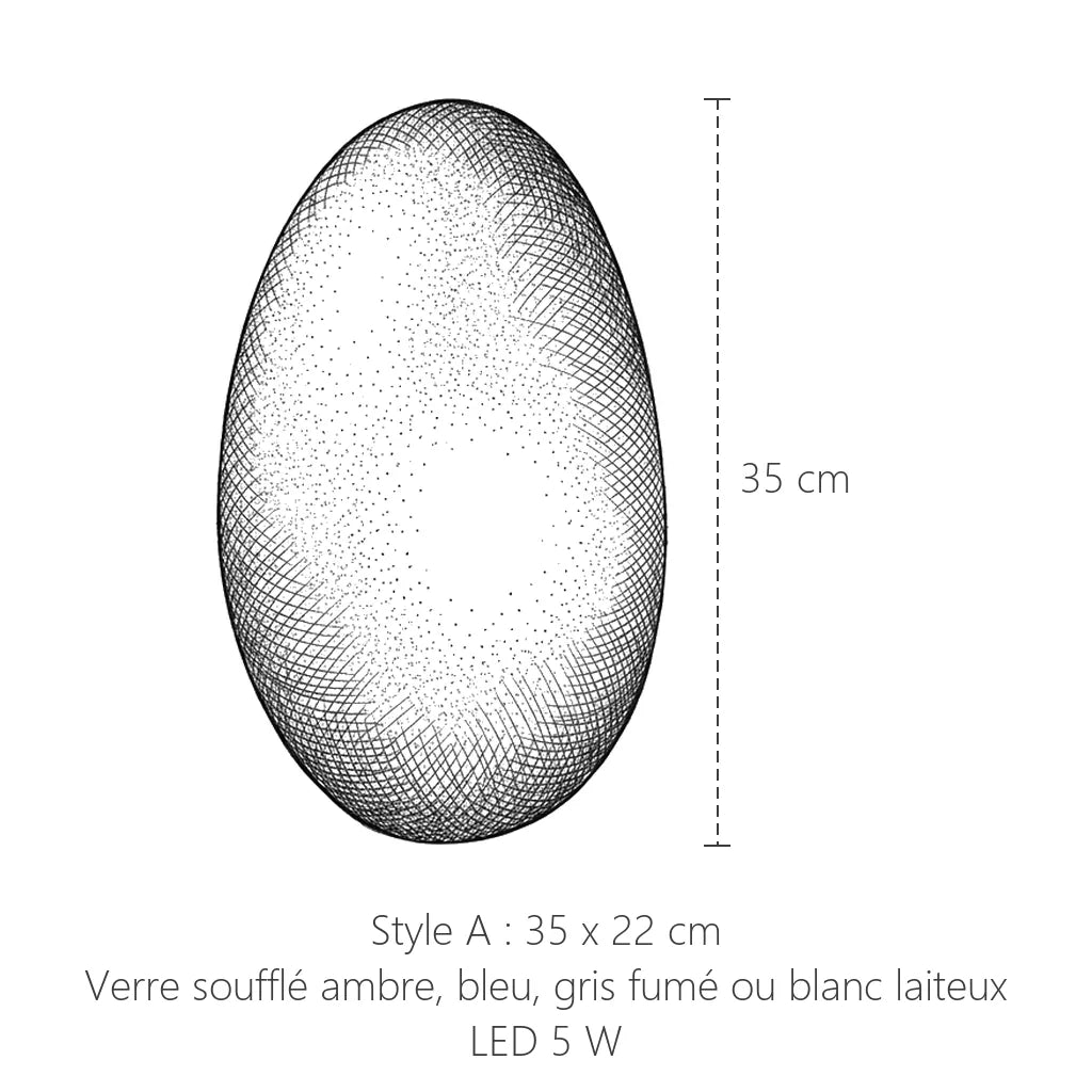 Dimensions des galets en verre : style A : 35 x 22 cm