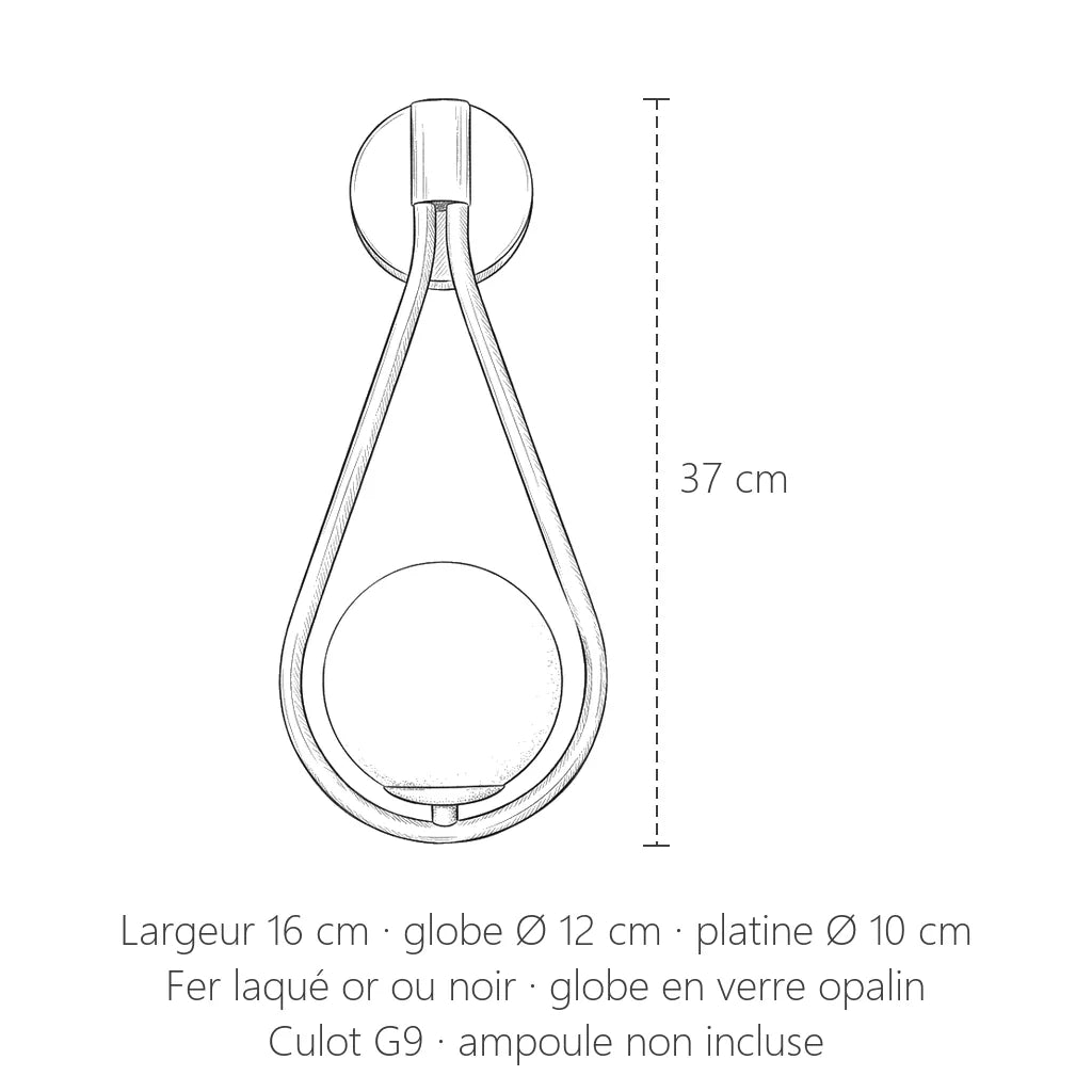 Dimensions de l'applique goutte : 37 cm de haut, 16 cm de large