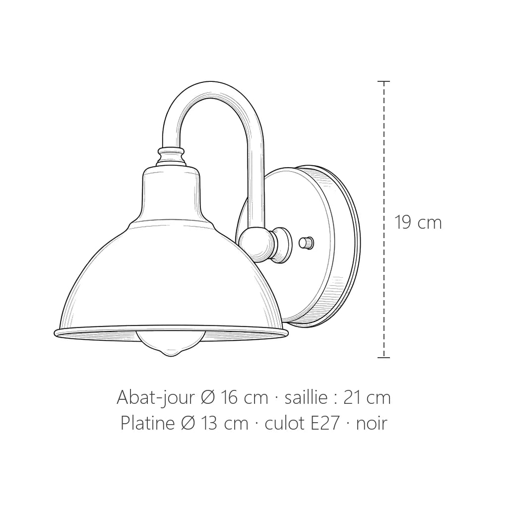 Dimensions de l'applique grange Ø 16 cm : 19 cm de haut
