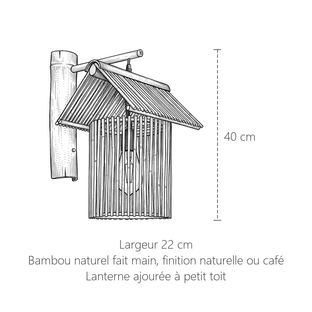 Dimensions de l'applique lanterne en bambou : 40 x 22 cm