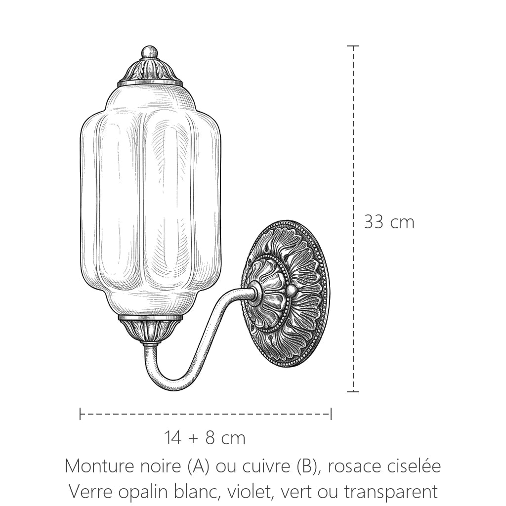 Dimensions de l'applique lanterne opaline : 33 cm de haut