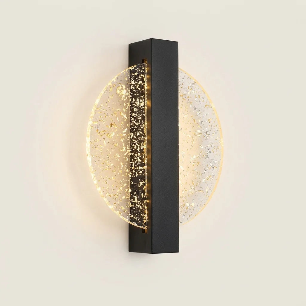 Applique murale LED disque à paillettes et barre noire, allumée