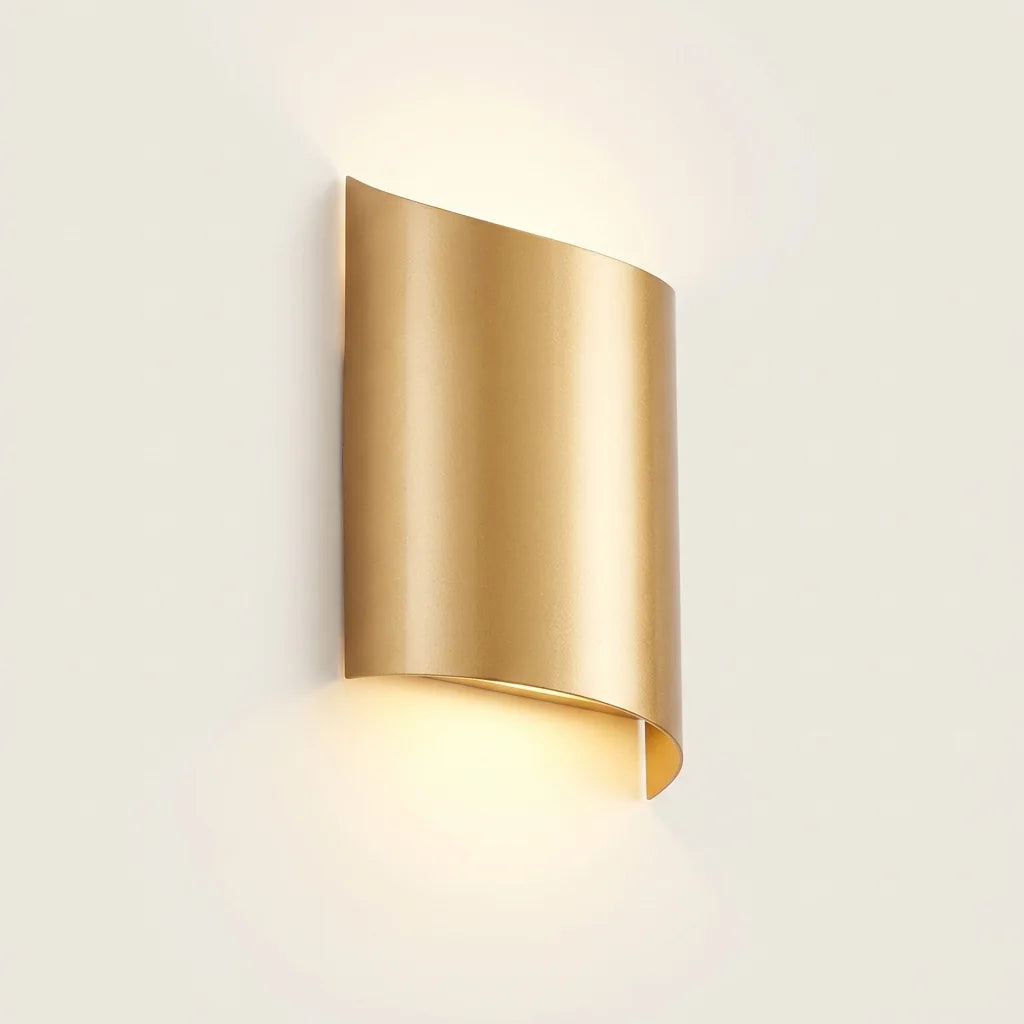 Applique murale LED incurvée dorée, éclairage haut et bas
