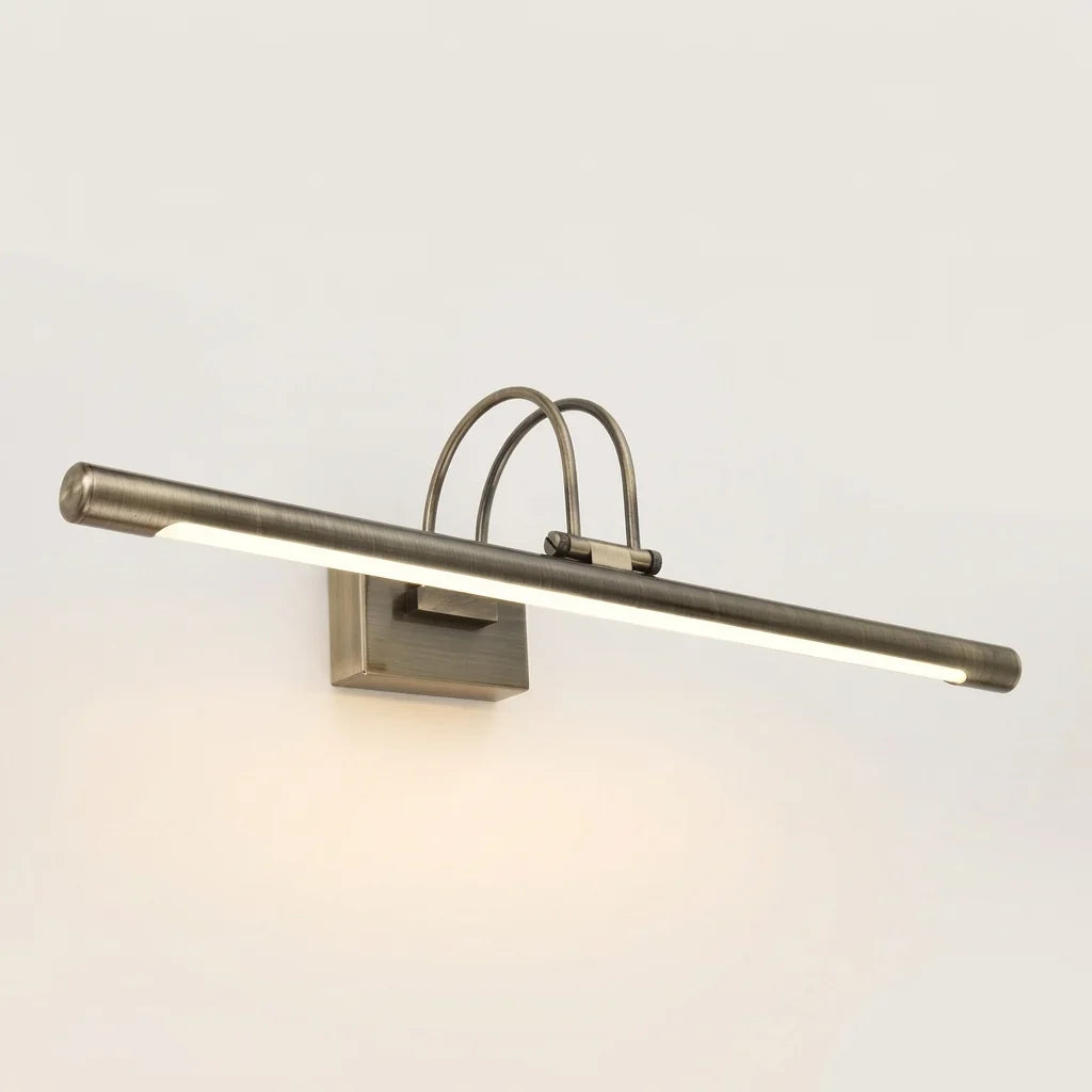 Applique LED miroir bronze à double arceau, allumée