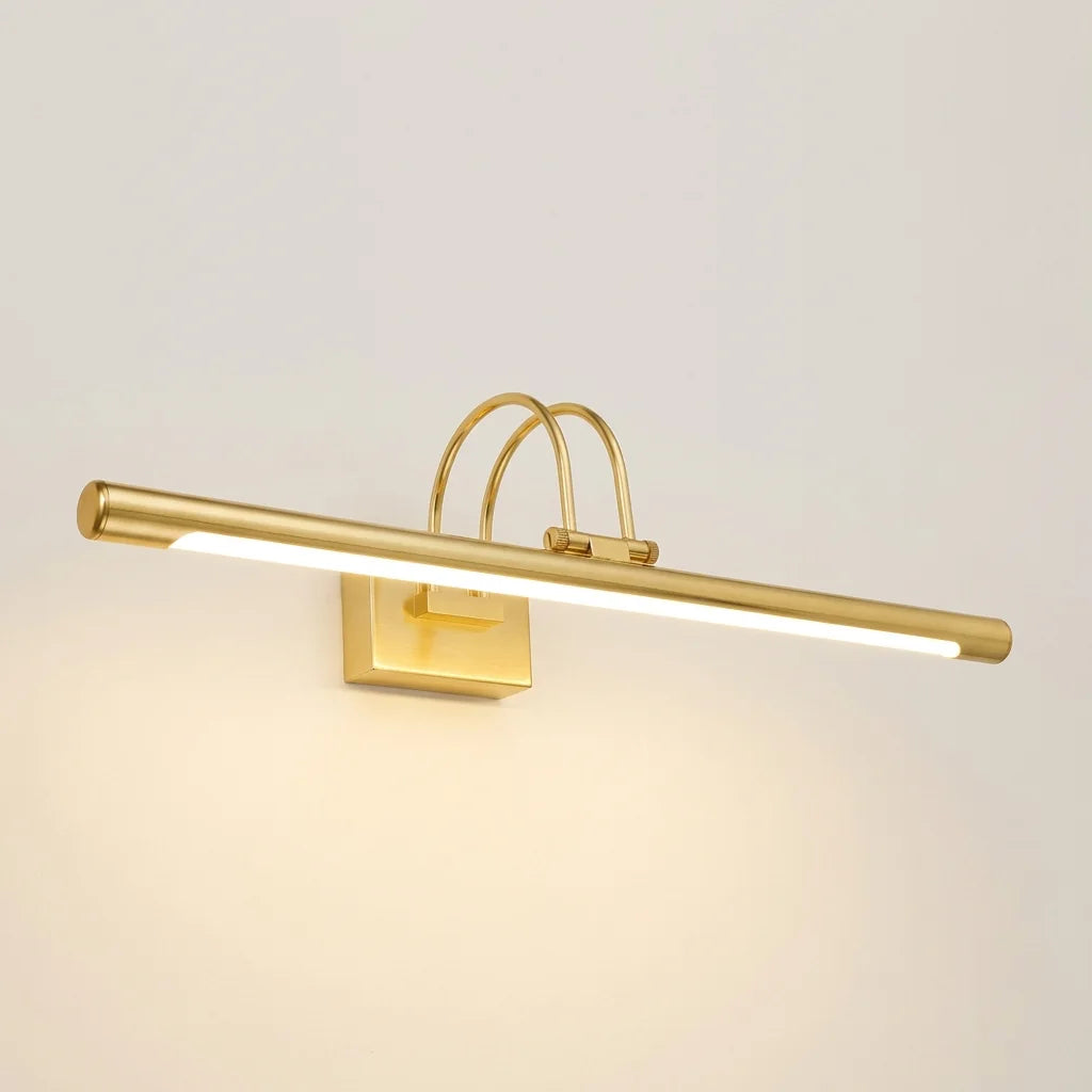 Applique LED miroir dorée à double arceau, allumée