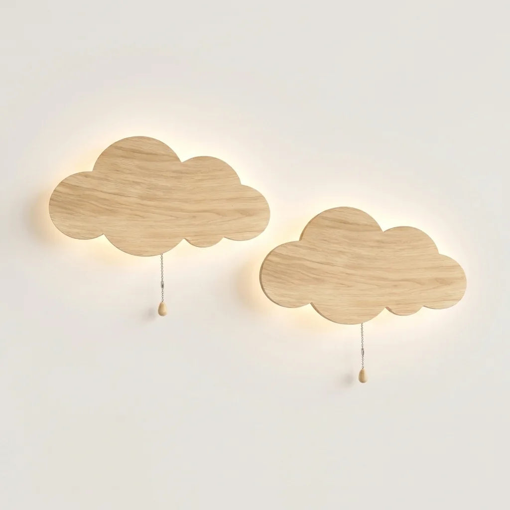 Lot de 2 appliques nuage en bois rétroéclairées