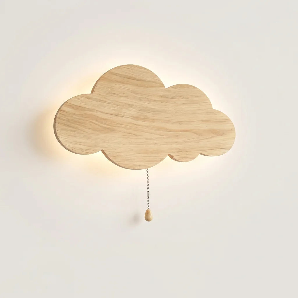 Applique murale LED nuage en bois clair, rétroéclairée
