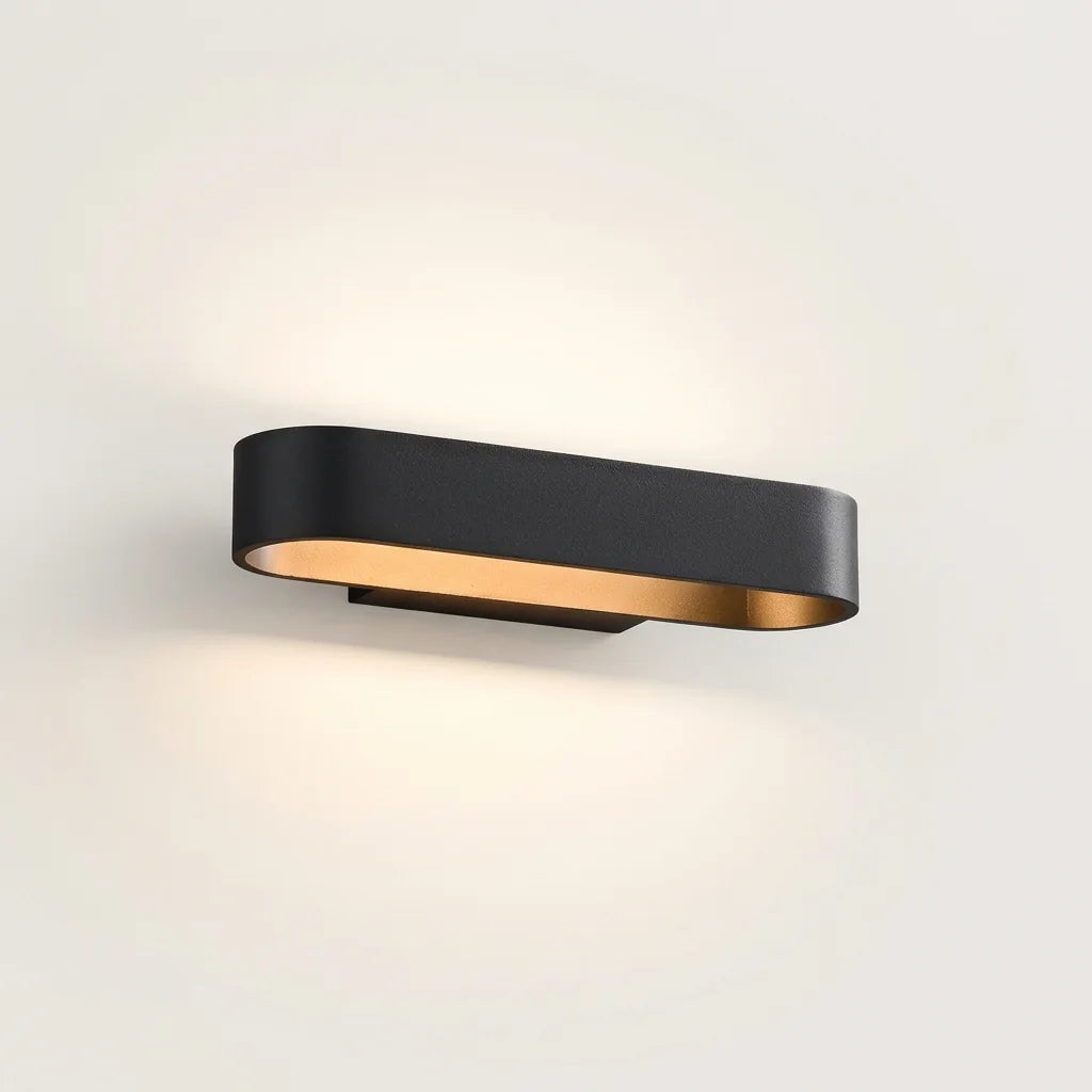 Applique murale LED ovale en aluminium noir, lumière haut et bas