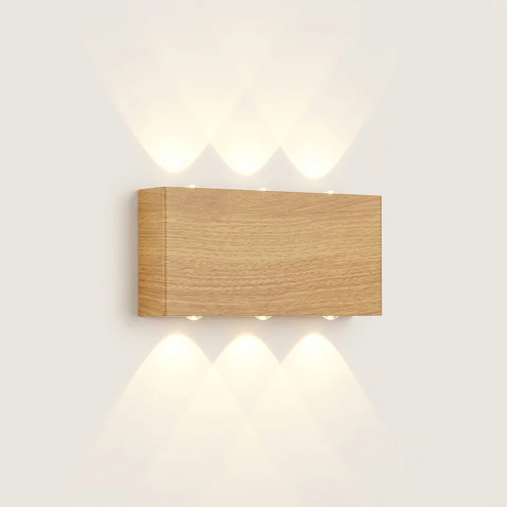 Applique murale LED rechargeable effet chêne clair, faisceaux haut et bas