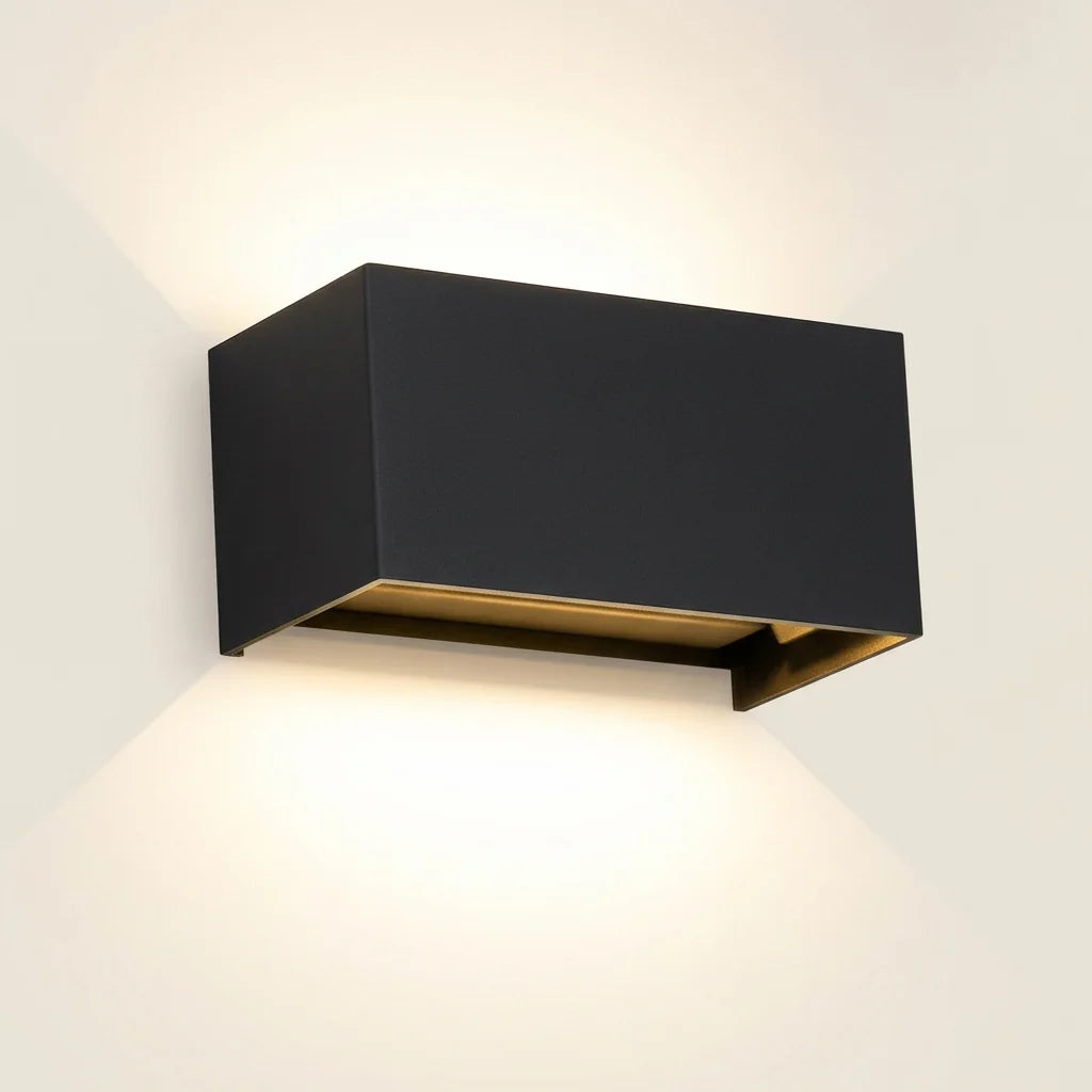 Applique murale LED rectangulaire noire, faisceaux haut et bas