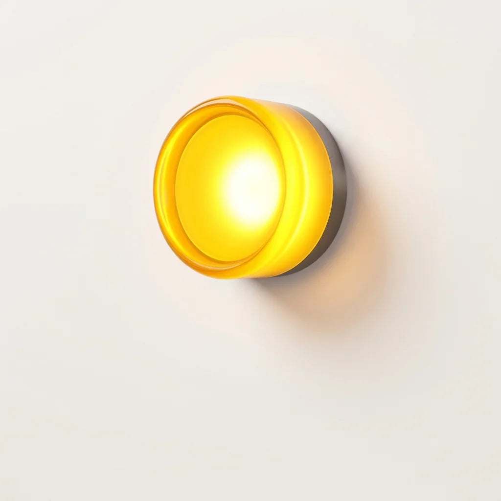 Applique murale LED ronde en verre ambre lisse, allumée