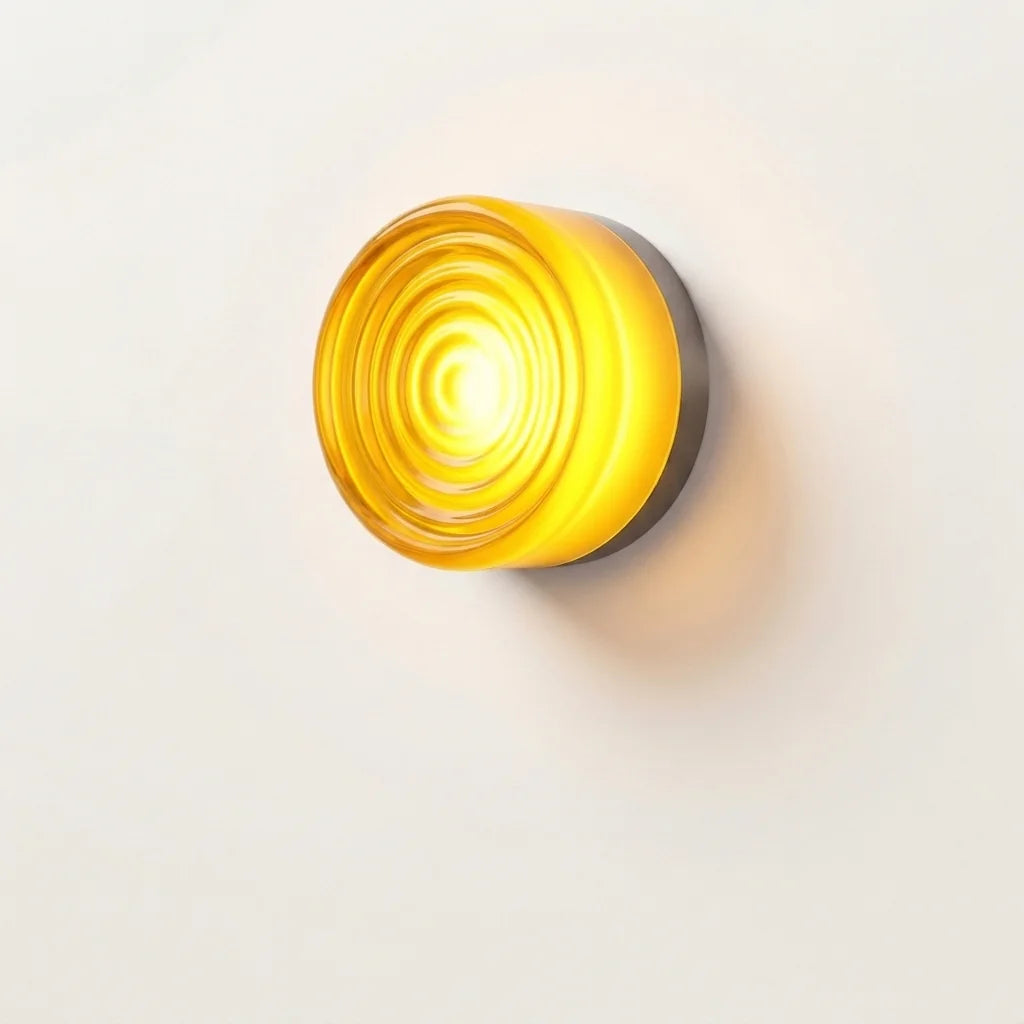 Applique murale LED ronde en verre ambre à ondes circulaires