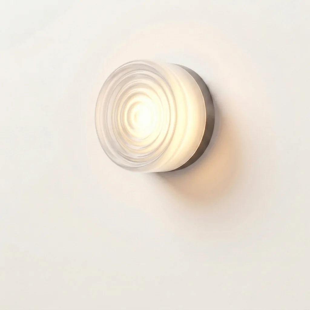 Applique murale LED ronde en verre blanc à ondes circulaires