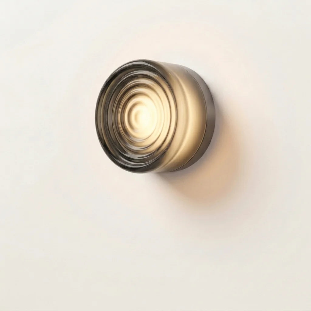 Applique murale LED ronde en verre gris fumé à ondes circulaires