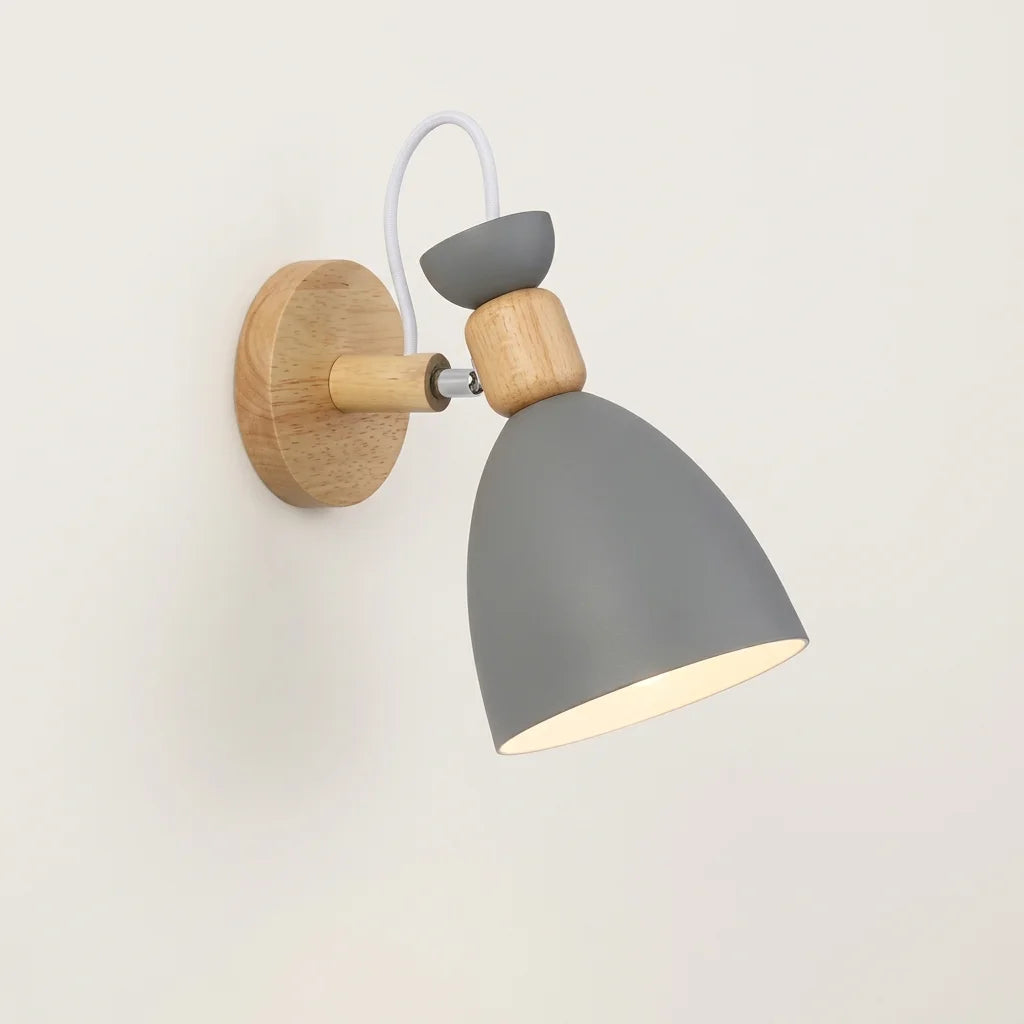 Applique murale orientable bois et cloche en métal gris, style A