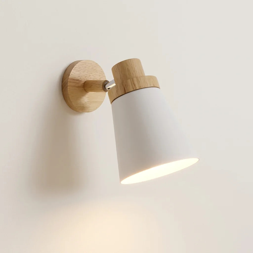 Applique murale orientable bois et cône en métal blanc, style B