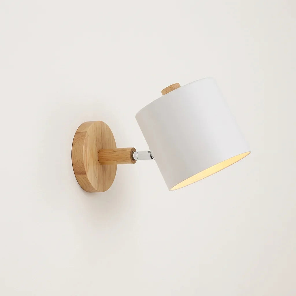 Applique murale orientable bois et cylindre en métal blanc, style D