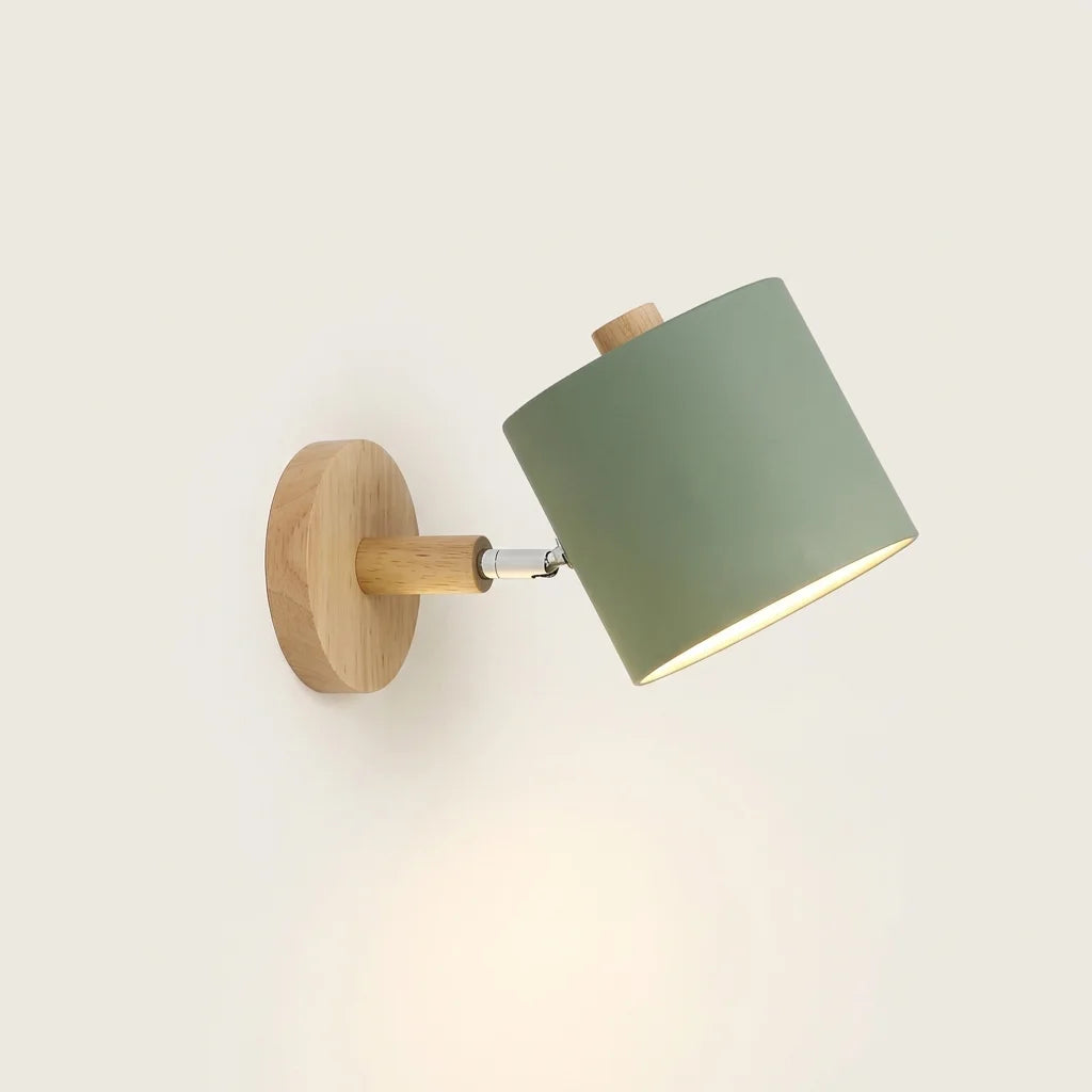 Applique murale orientable bois et cylindre en métal vert sauge, style D