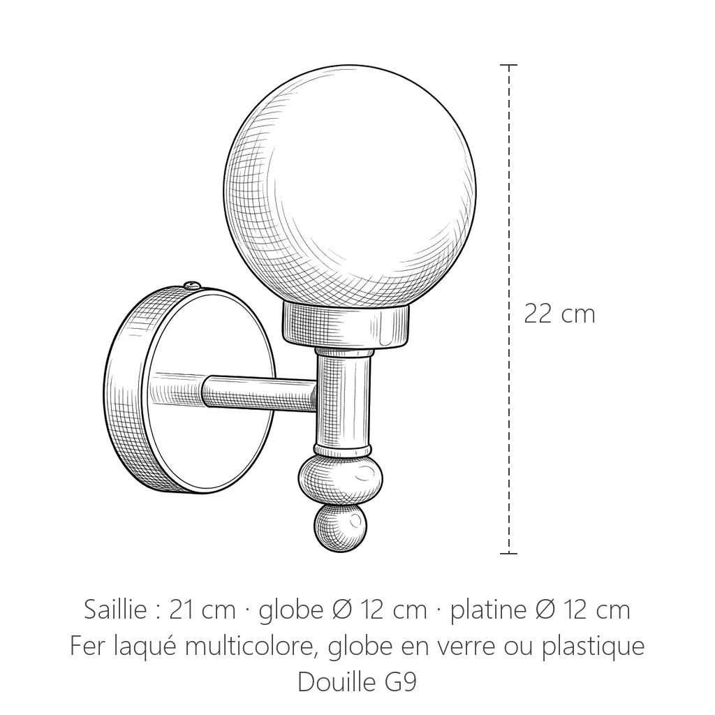 Dimensions de l'applique multicolore : 22 cm, saillie 21 cm