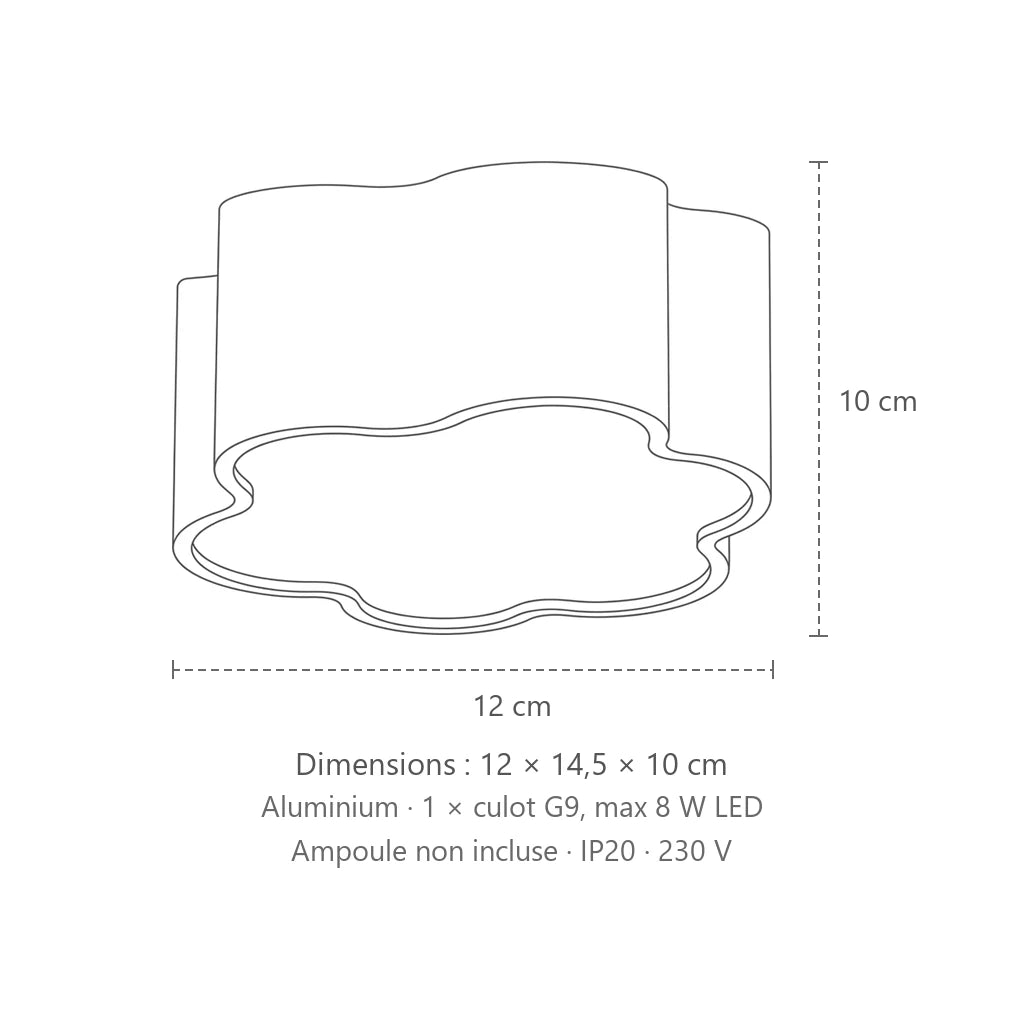 Dimensions : applique murale nuage aux courbes douces (G9), 12 × 14,5 × 10 cm