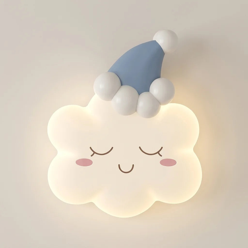 Applique murale nuage endormi à bonnet de nuit bleu, modèle C