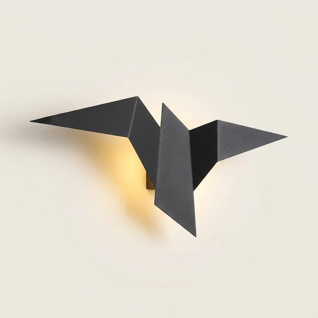 Applique murale oiseau origami noir à rétroéclairage LED, allumée
