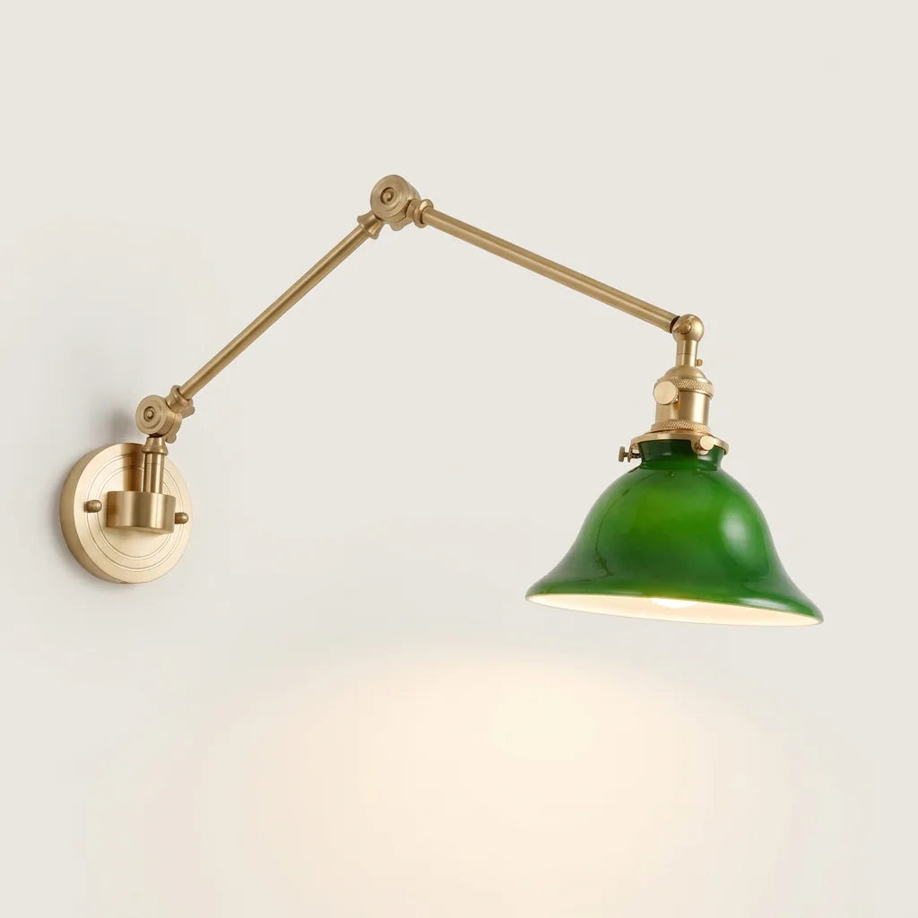 Applique murale orientable en laiton, abat-jour cloche en verre vert