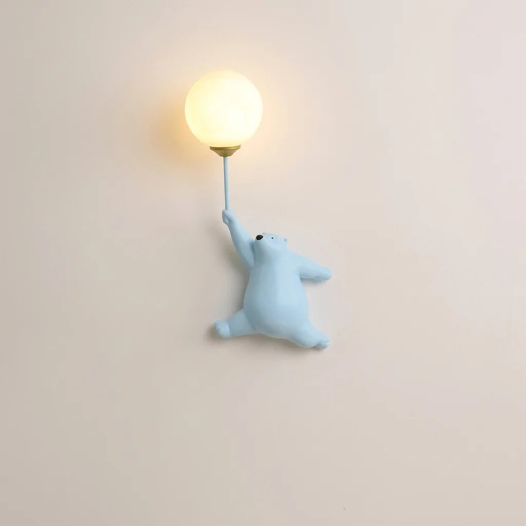 Applique murale ours polaire bleu ciel et ballon lumineux, style A