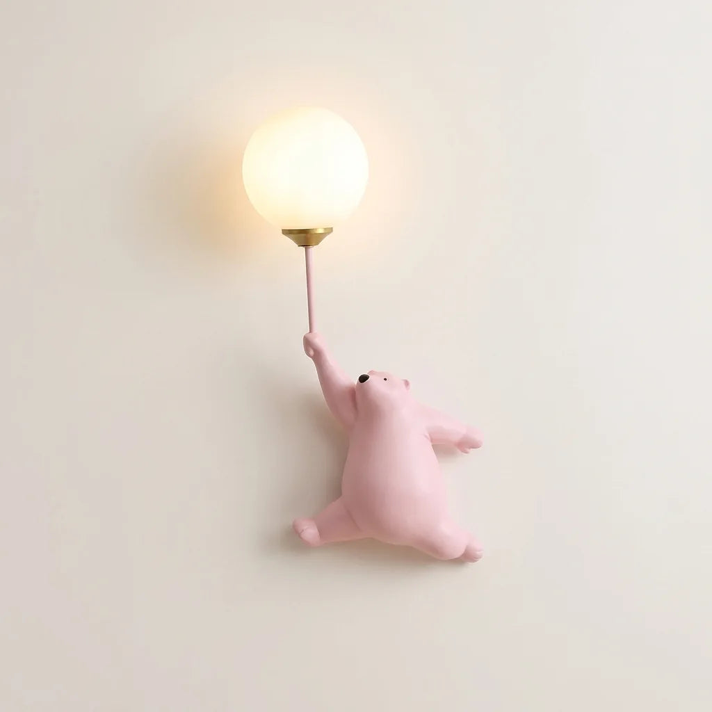 Applique murale ours polaire rose et ballon lumineux, style A