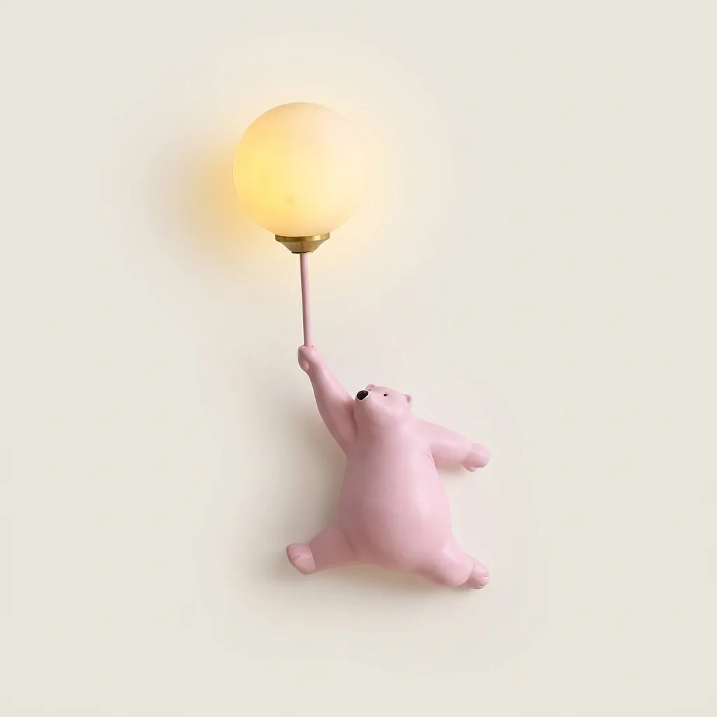 Applique murale ours polaire rose et ballon lumineux, style B