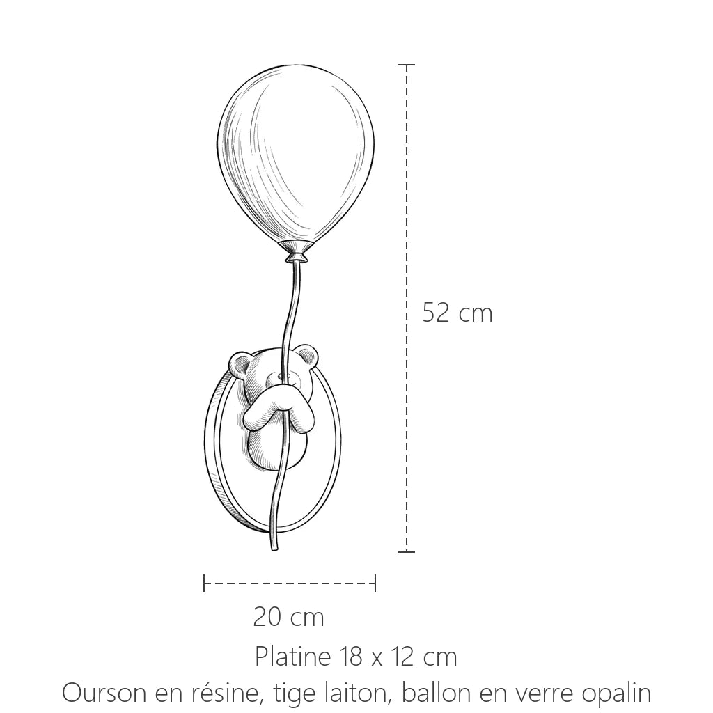 Dimensions de l'applique ourson ballon : 52 x 20 cm