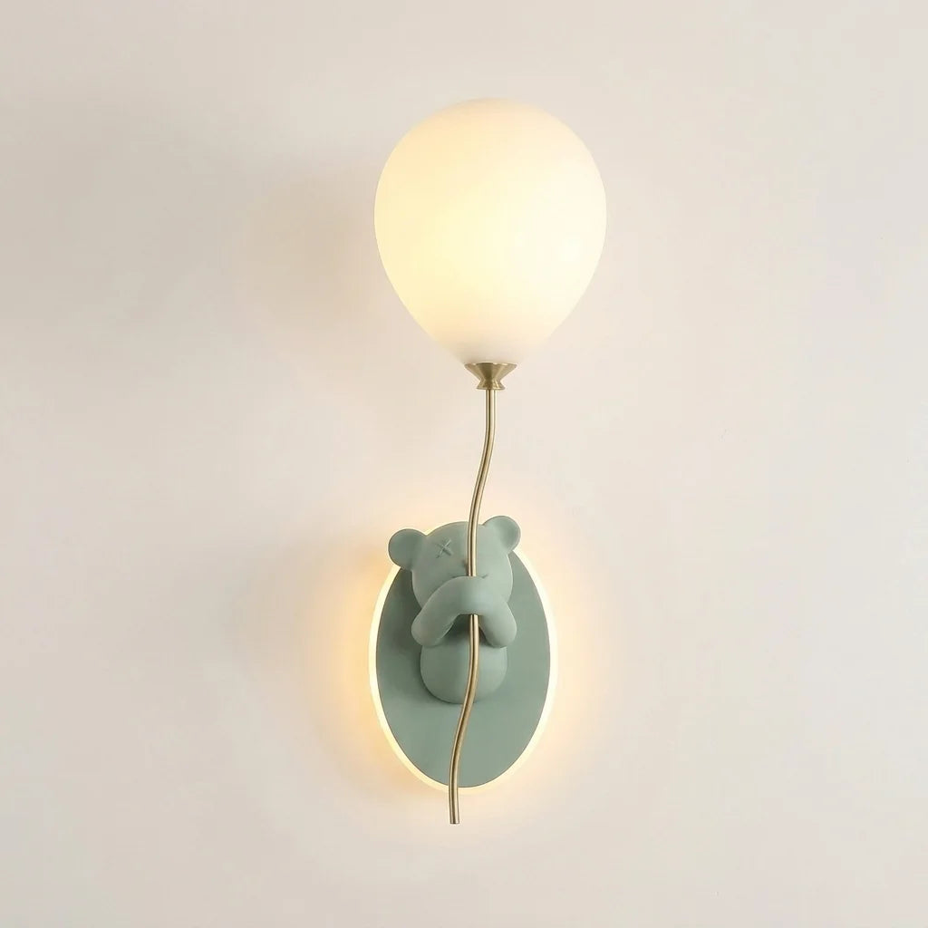 Applique murale ourson vert sauge et ballon en verre