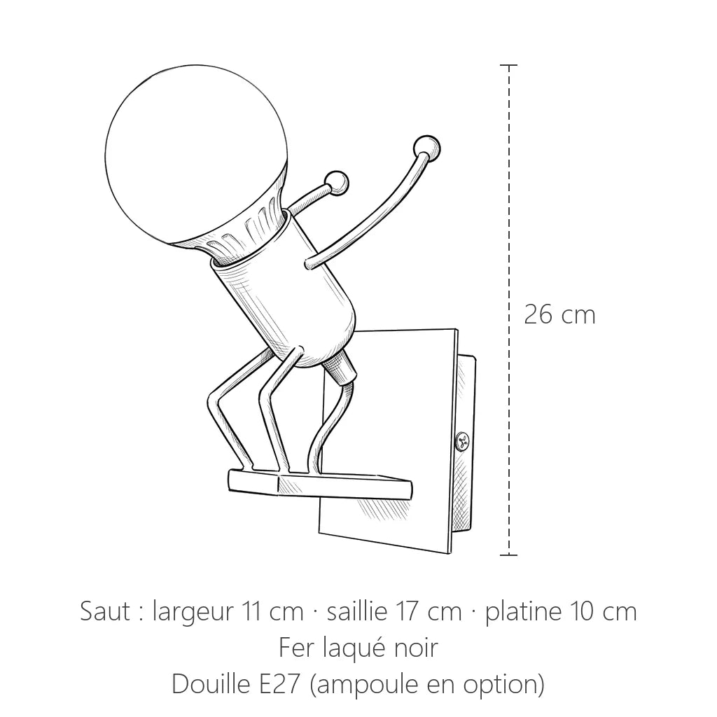 Dimensions de l'applique petit bonhomme, saut : 26 cm