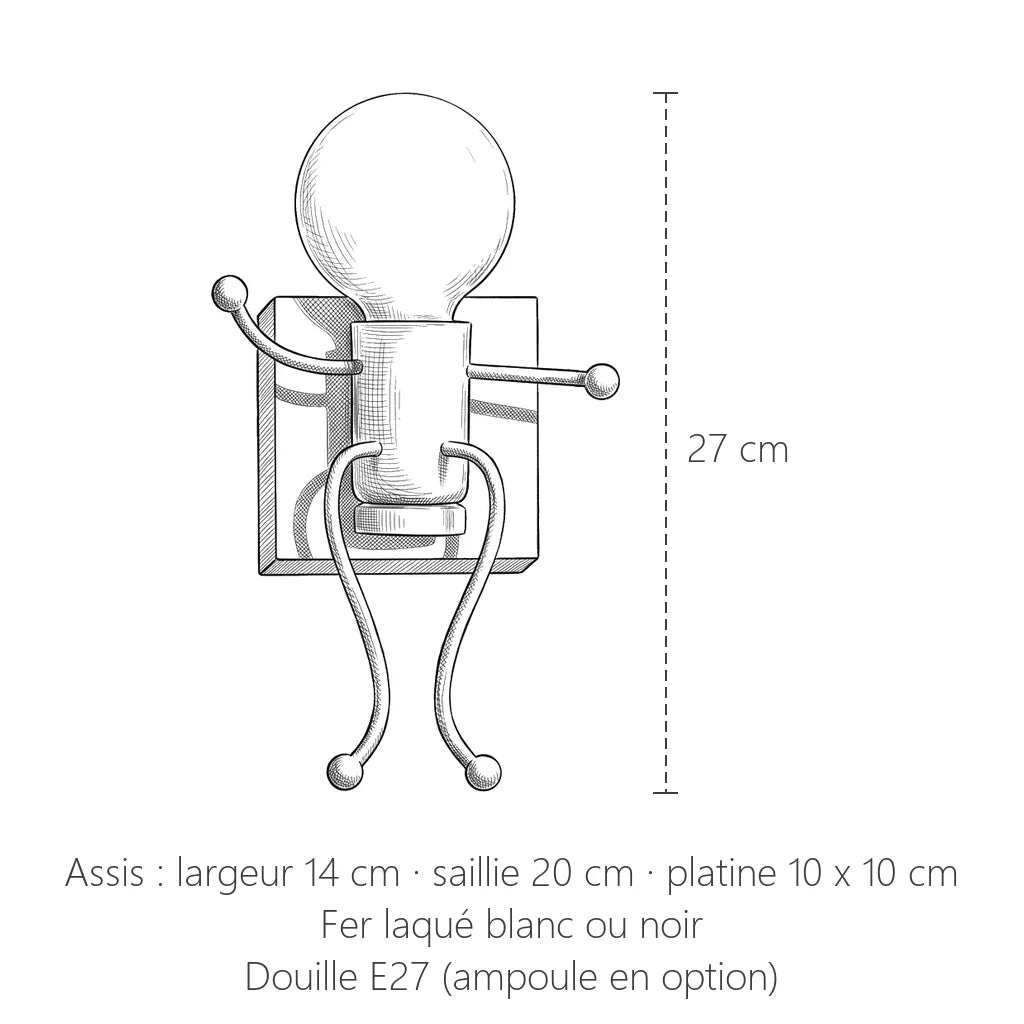 Dimensions de l'applique petit bonhomme, assis : 27 cm