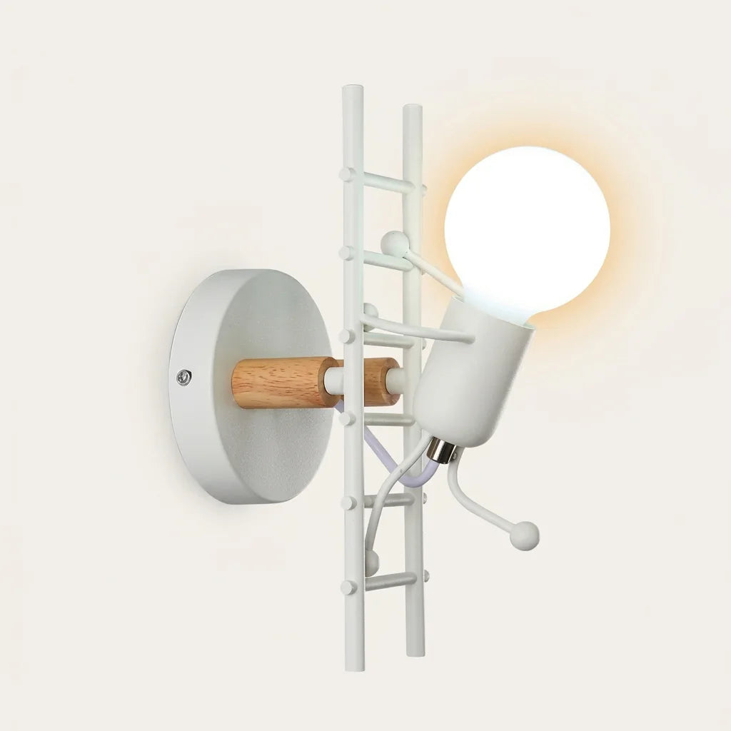 Applique murale petit bonhomme blanc grimpant à l'échelle