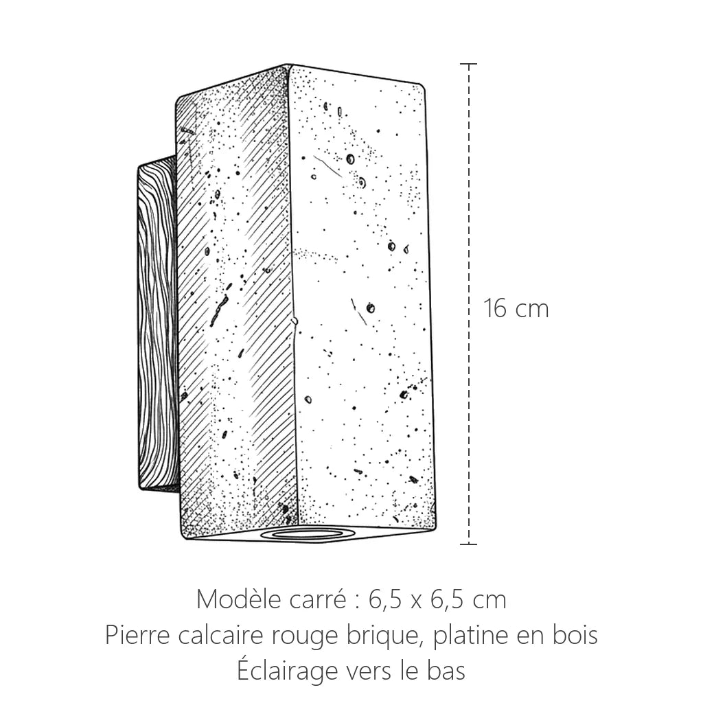 Dimensions de l'applique en pierre calcaire : modèle carré : 16 cm