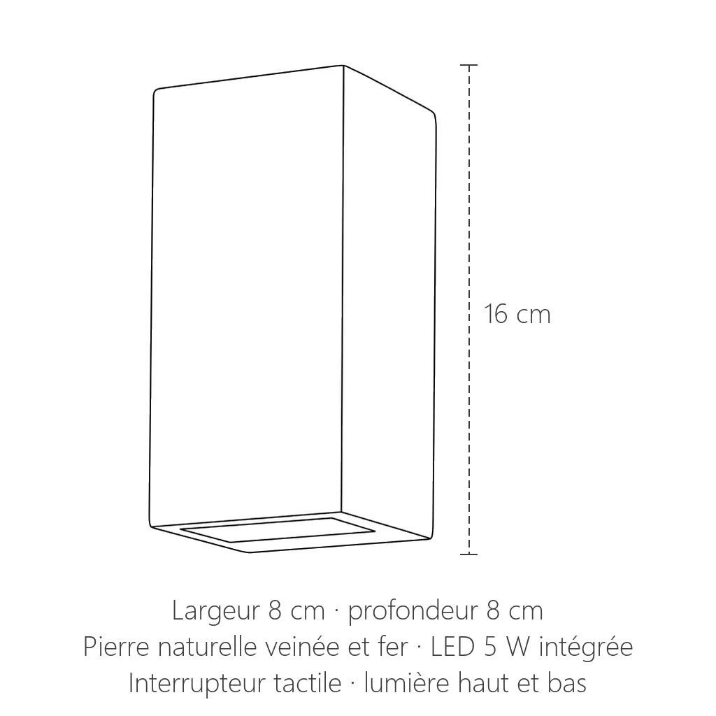 Dimensions de l'applique en pierre : 16 cm de haut, 8 × 8 cm
