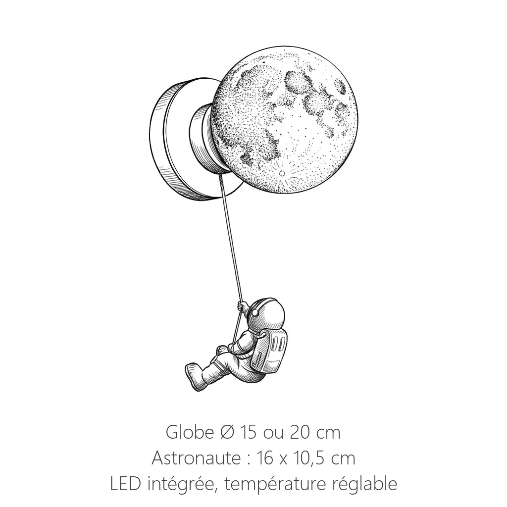 Dimensions de l'applique planète et astronaute : globe Ø 15 ou 20 cm