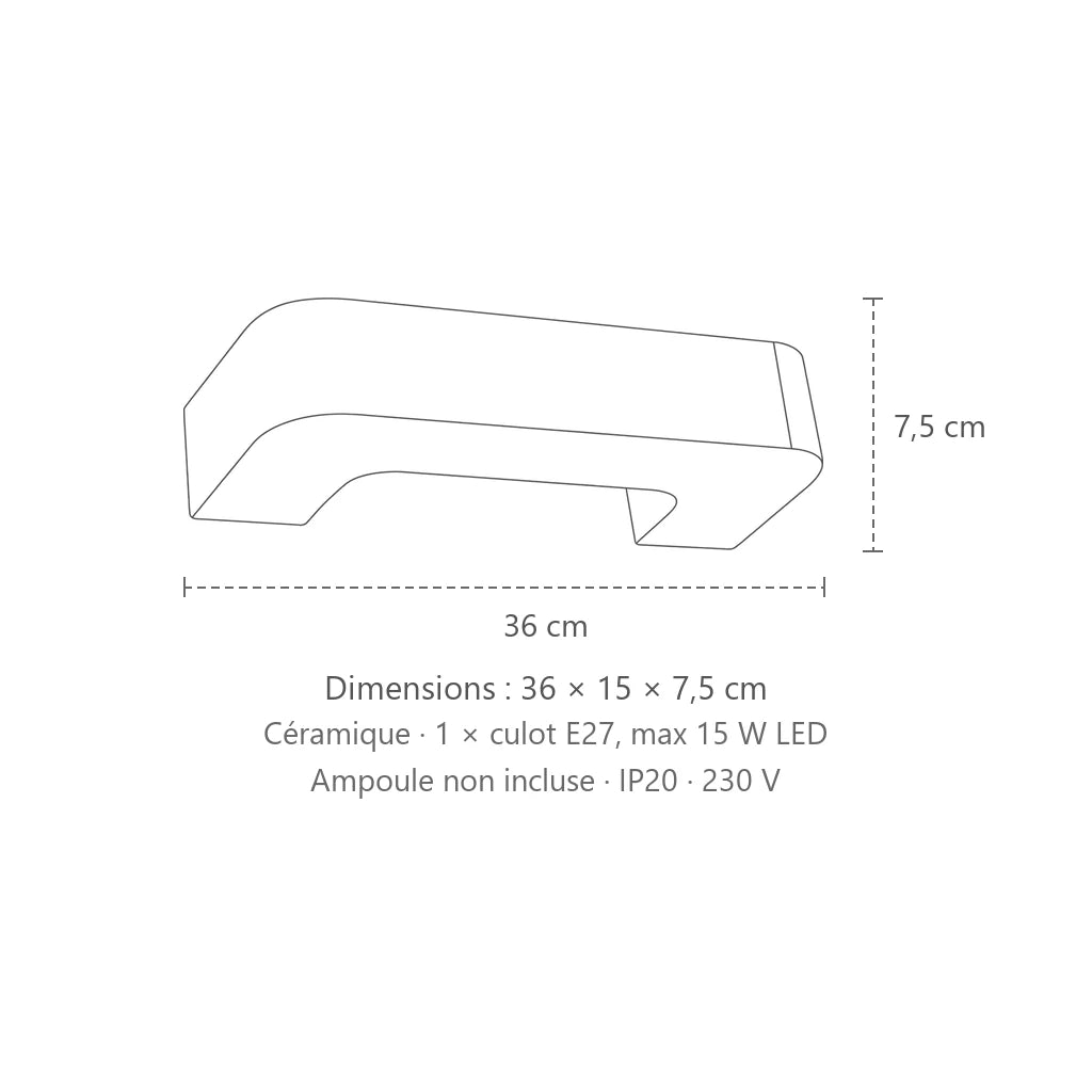 Dimensions : applique murale pont en céramique blanche, 36 × 15 × 7,5 cm