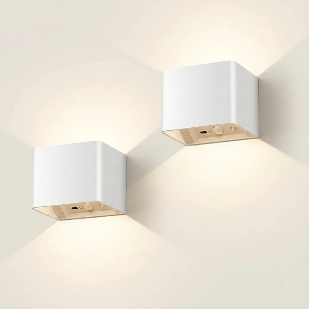 Lot de deux appliques murales rechargeables blanches à détecteur